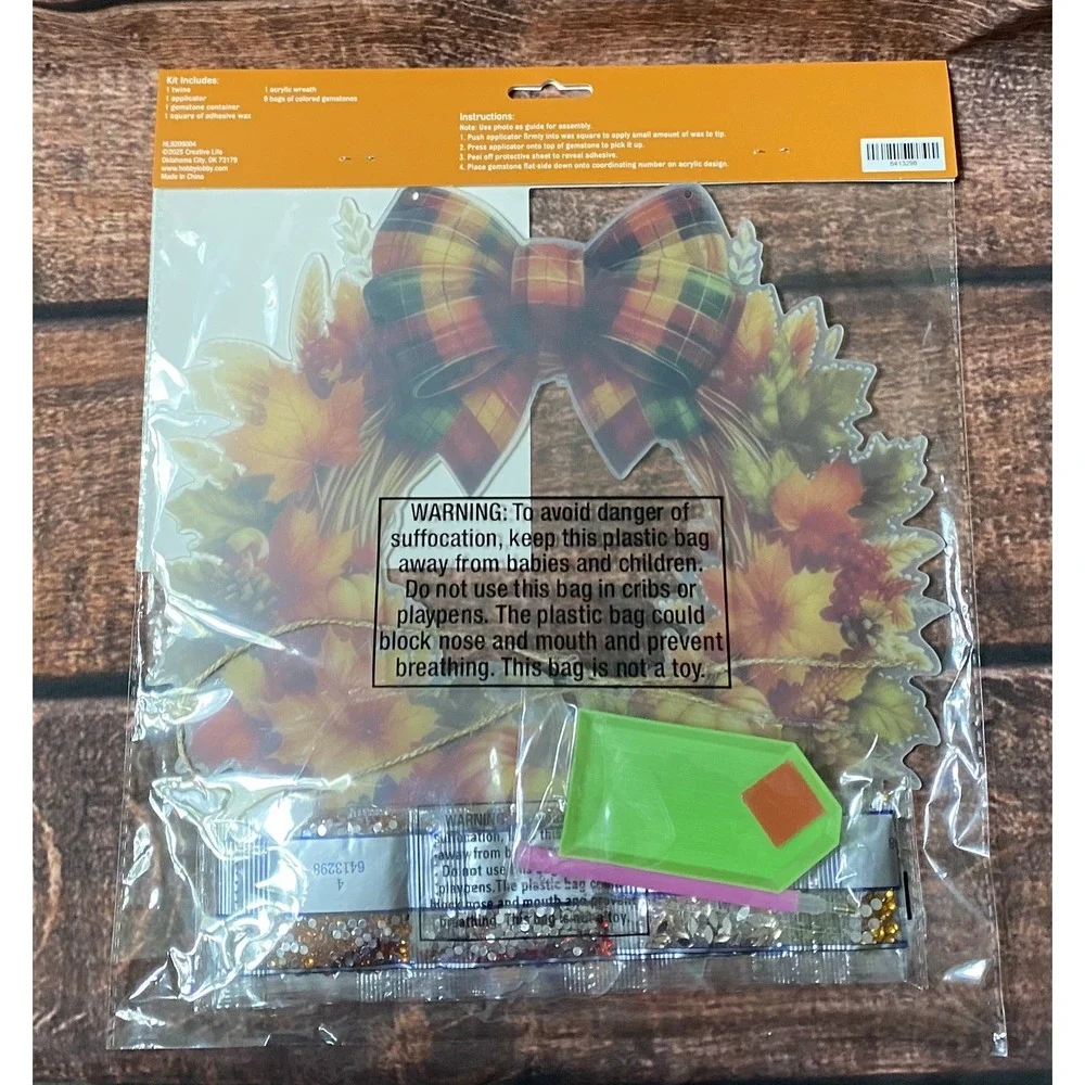 Autumn Wreath with Plaid Bow Hanging Acrylic Diamond Painting Kit Hobby Lobby